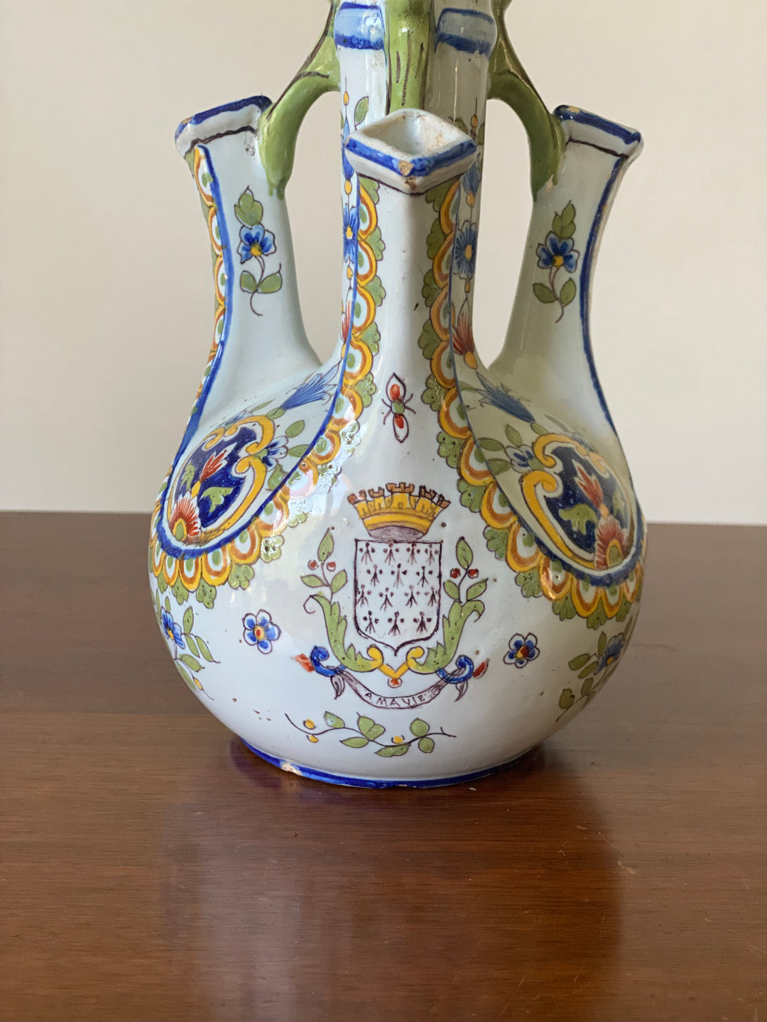 rare 19th century French Rouen pottery heraldic tulipiere