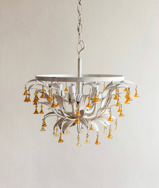 vintage Italian tole and amber tulip glass chandelier