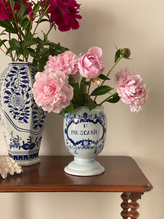 antique French delft hand painted apothecary jar