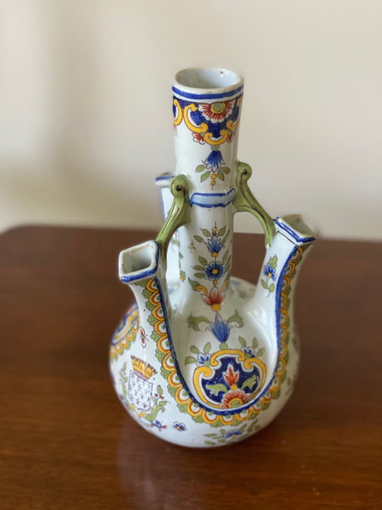 rare 19th century French Rouen pottery heraldic tulipiere