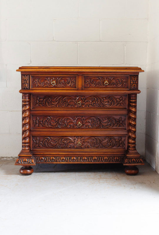 turn of the century Italian carved walnut chest of drawers