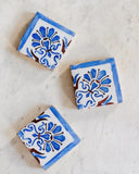 eclectic set of antique French terra cotta and porcelain glazed tiles