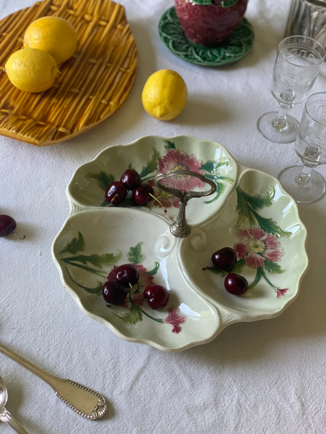 turn of the century French majolica art nouveau serving dish