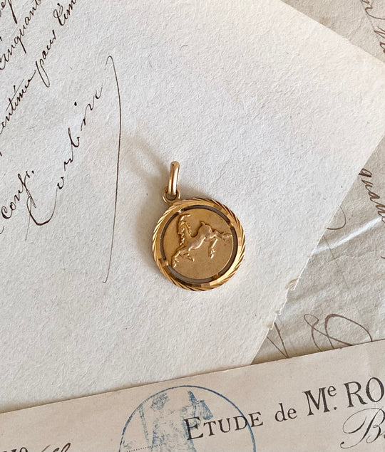 vintage French stamped gold plate Aries astrological pendant