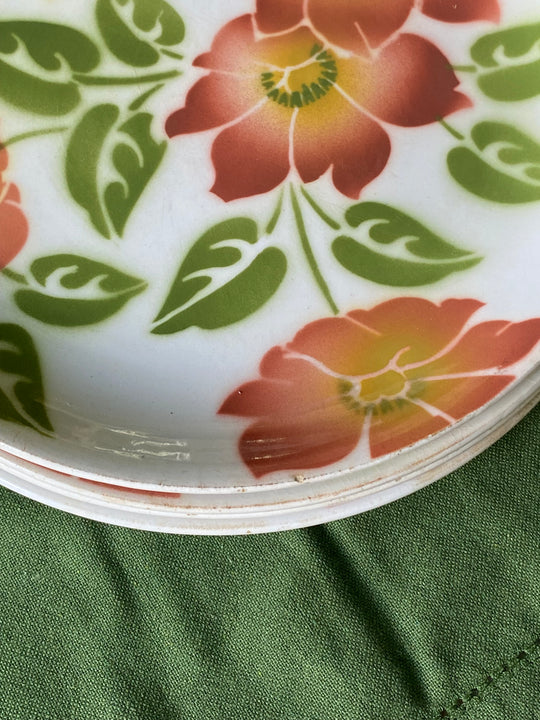 rare 1940s French Orchies faience dinner plates, set of 4