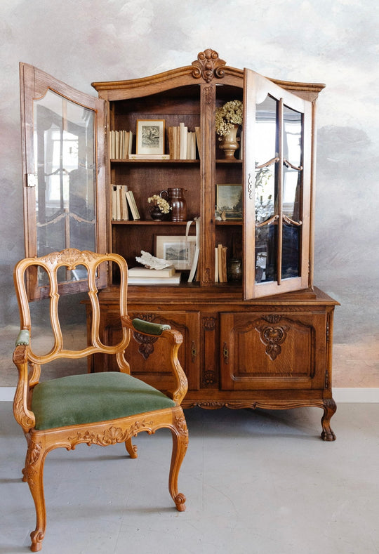 1930s French Rococo style oak china cabinet