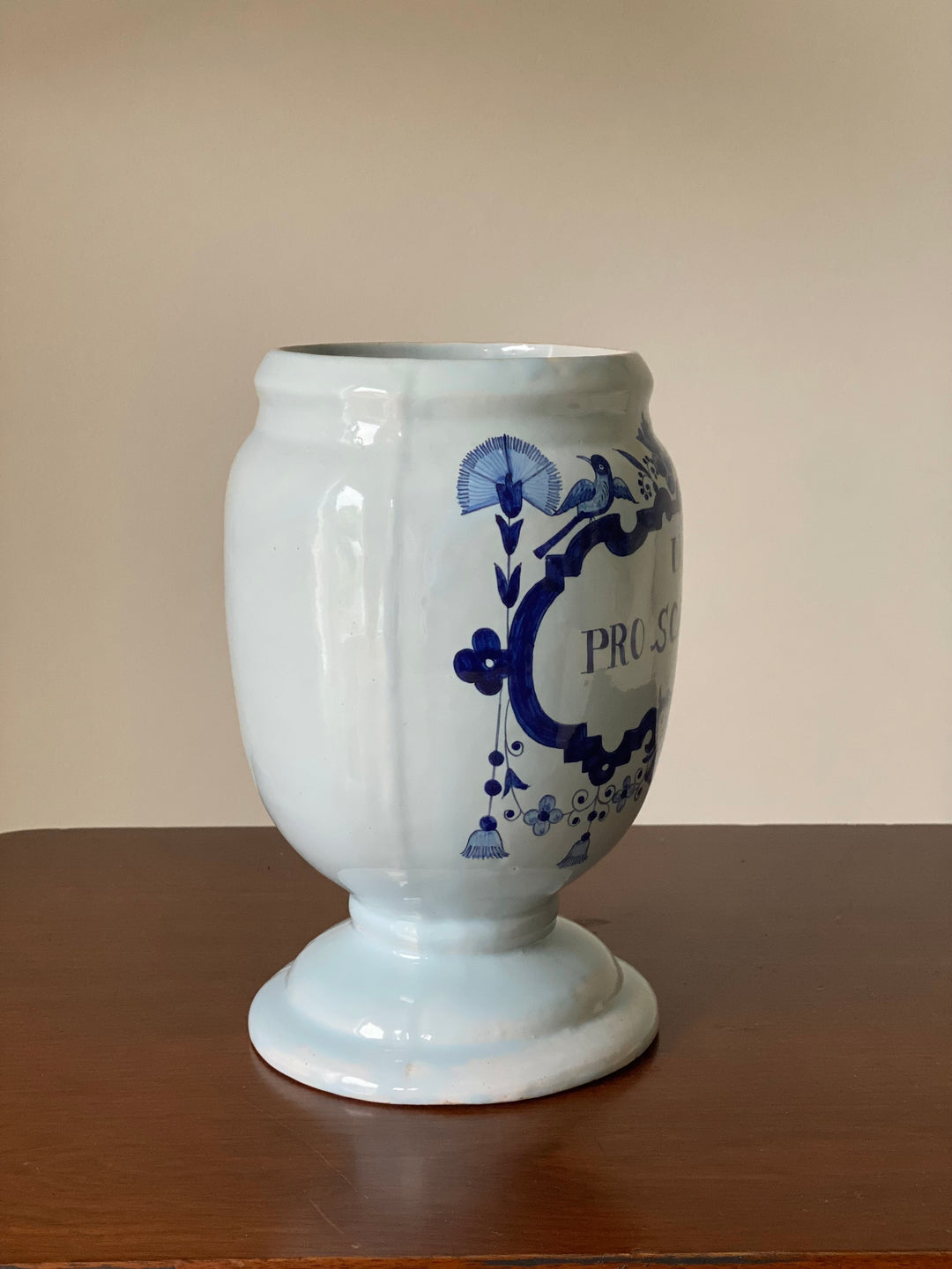 antique French delft hand painted apothecary jar