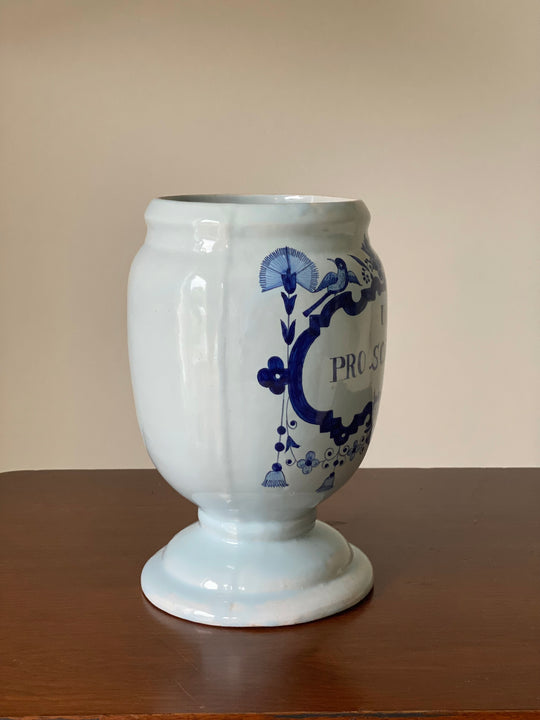 antique French delft hand painted apothecary jar