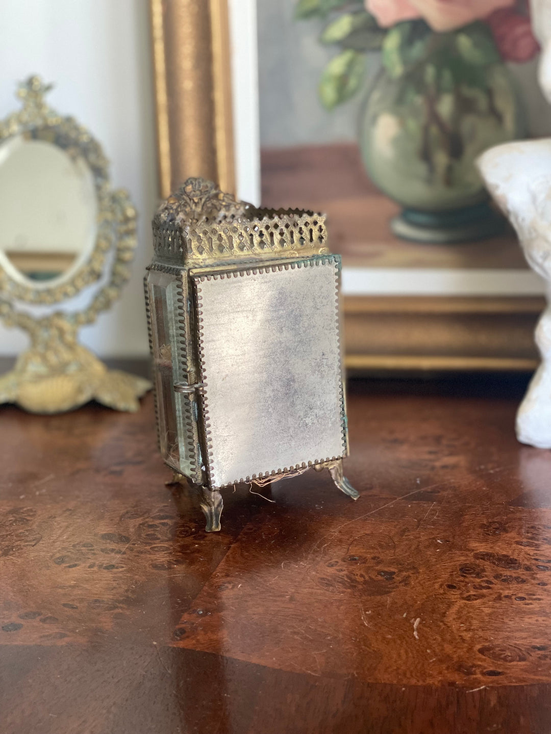 19th century French Napoleon III beveled glass & ormolu armoire bijoux casket