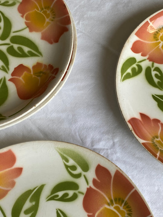 rare 1940s French Orchies faience dinner plates, set of 4