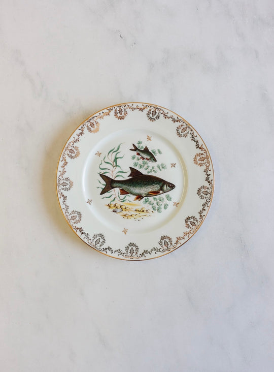 midcentury French "porcelaine de limoges" fish plates