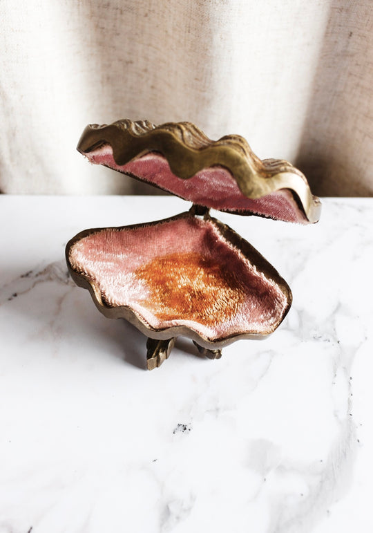 rare turn of the century French solid bronze clam shell bijoux box