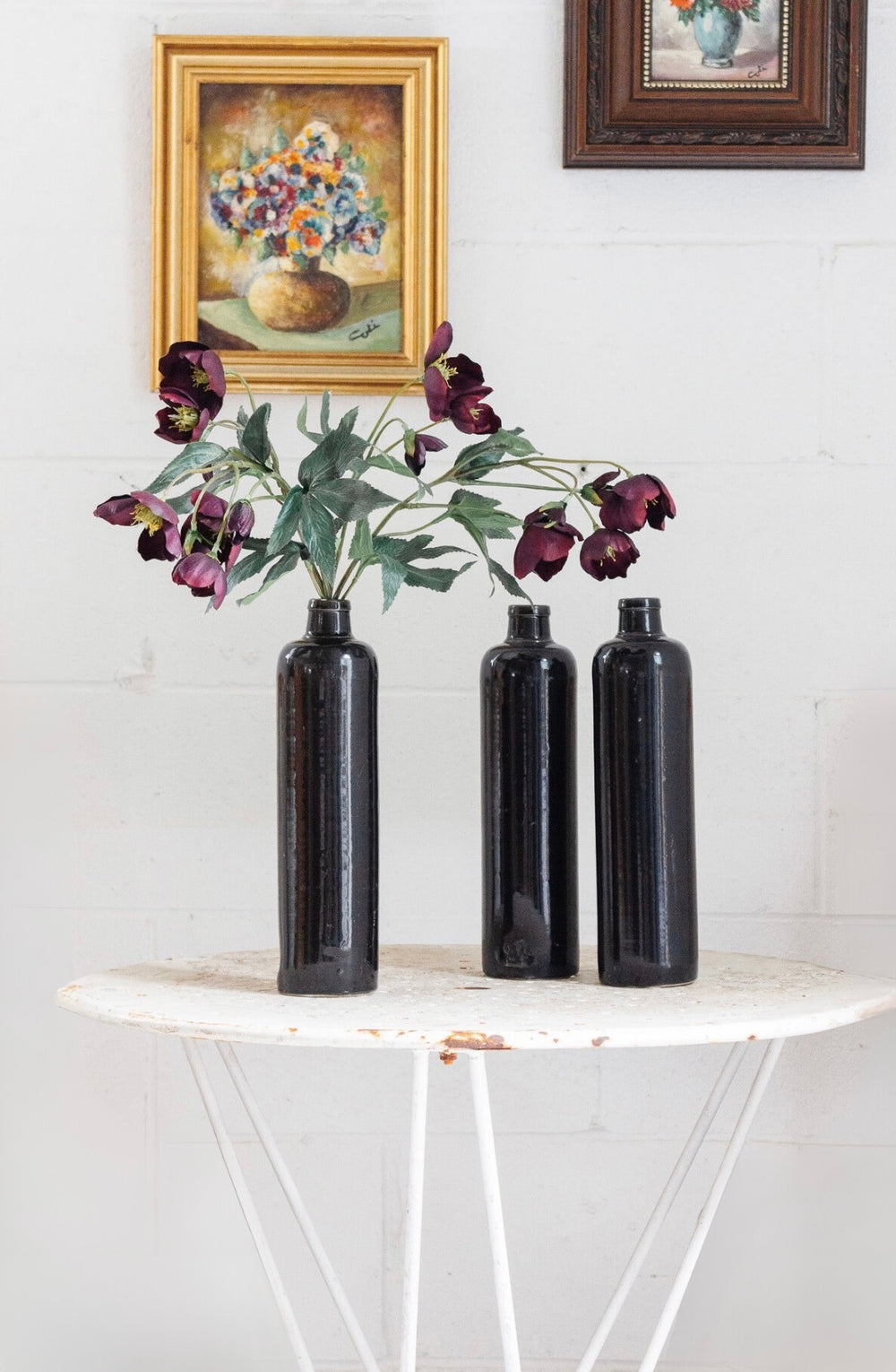 vintage french black stoneware liquor bottle