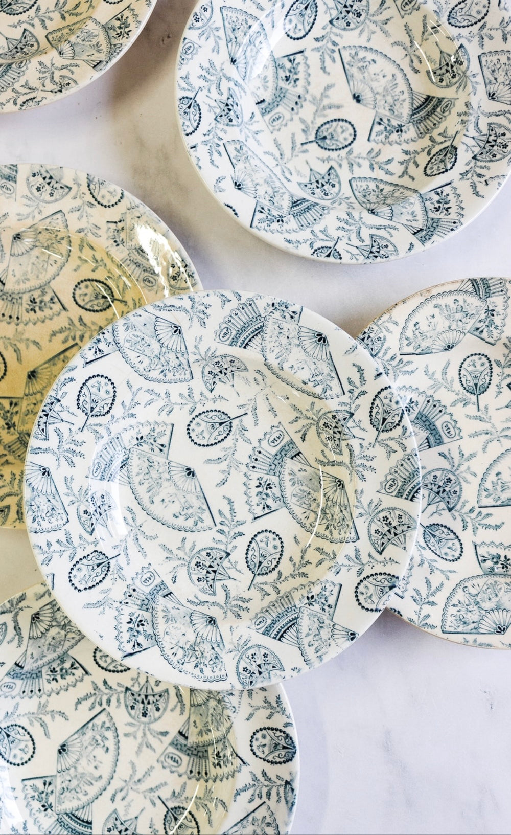 rare 19th century french Longwy "éventails" bowls, set of 6