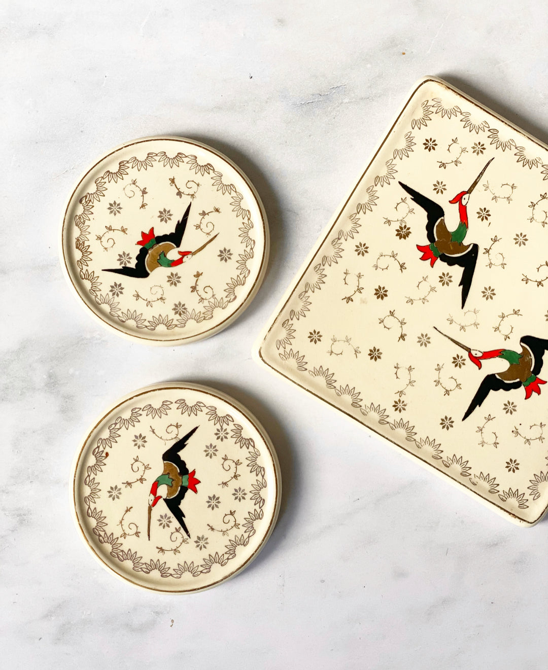 rare 1940s french art deco longwy coaster boxed set