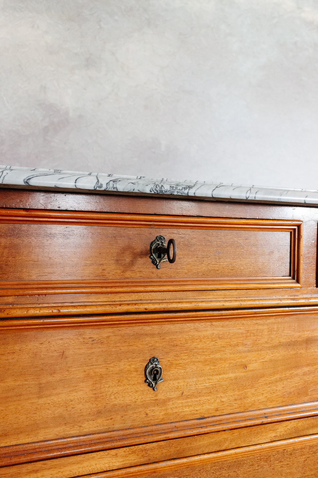 antique french provincial marble top commode with original key