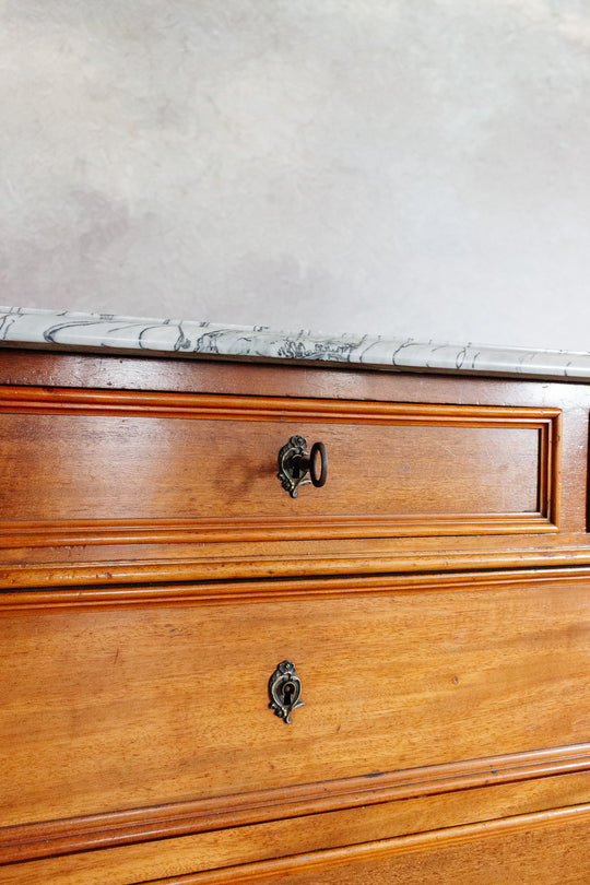 antique french provincial marble top commode with original key