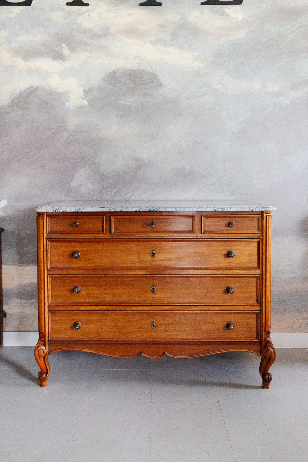 antique french provincial marble top commode with original key