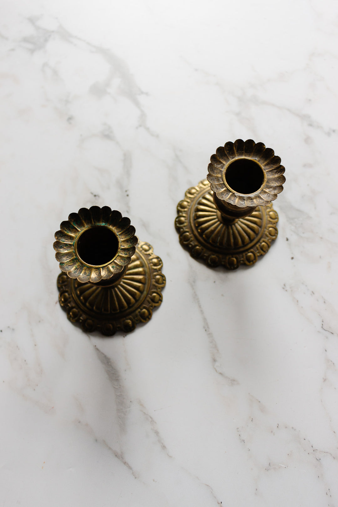 pair of vintage french brass candlesticks