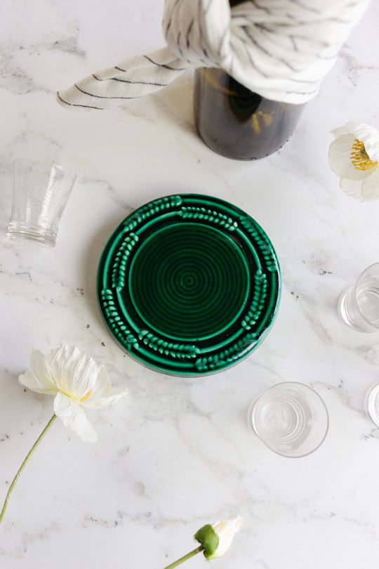 vintage french emerald green ceramic "sous bouteille"