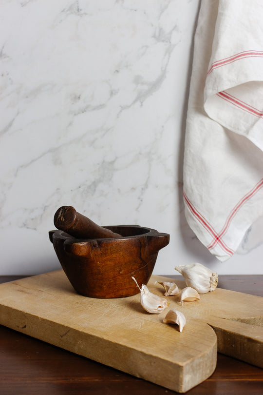 antique french wooden mortar and pestle