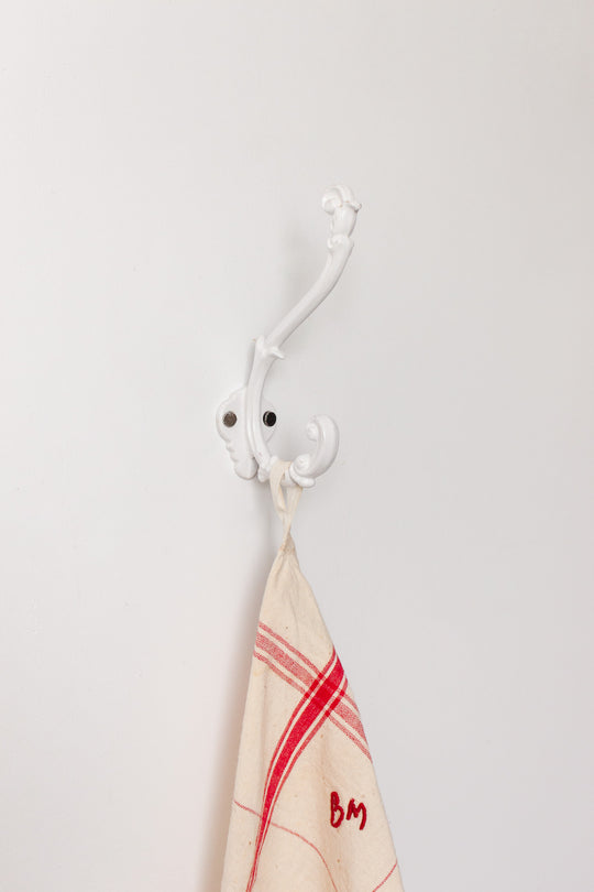 vintage French cast iron and enamel hook