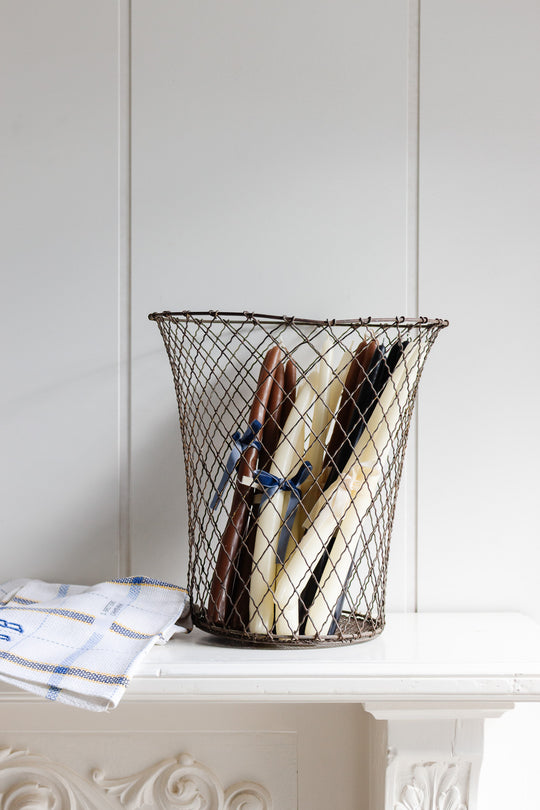 1920s french wire wastebasket, short