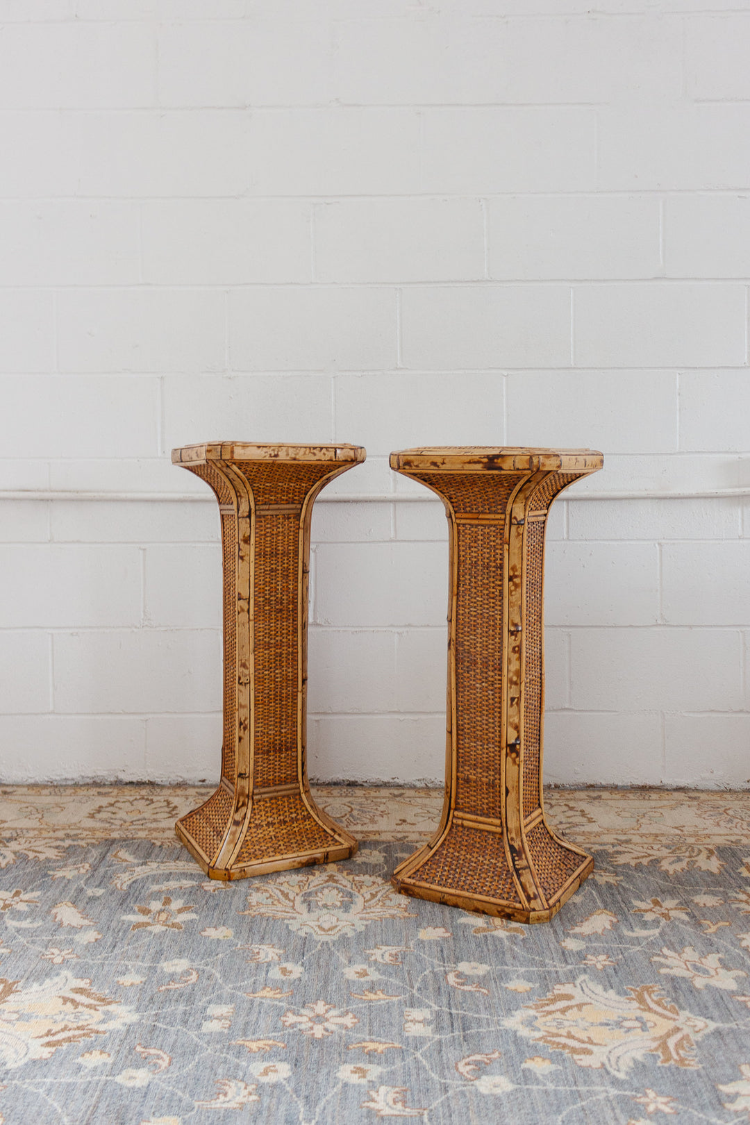 rattan and burnt bamboo plinths