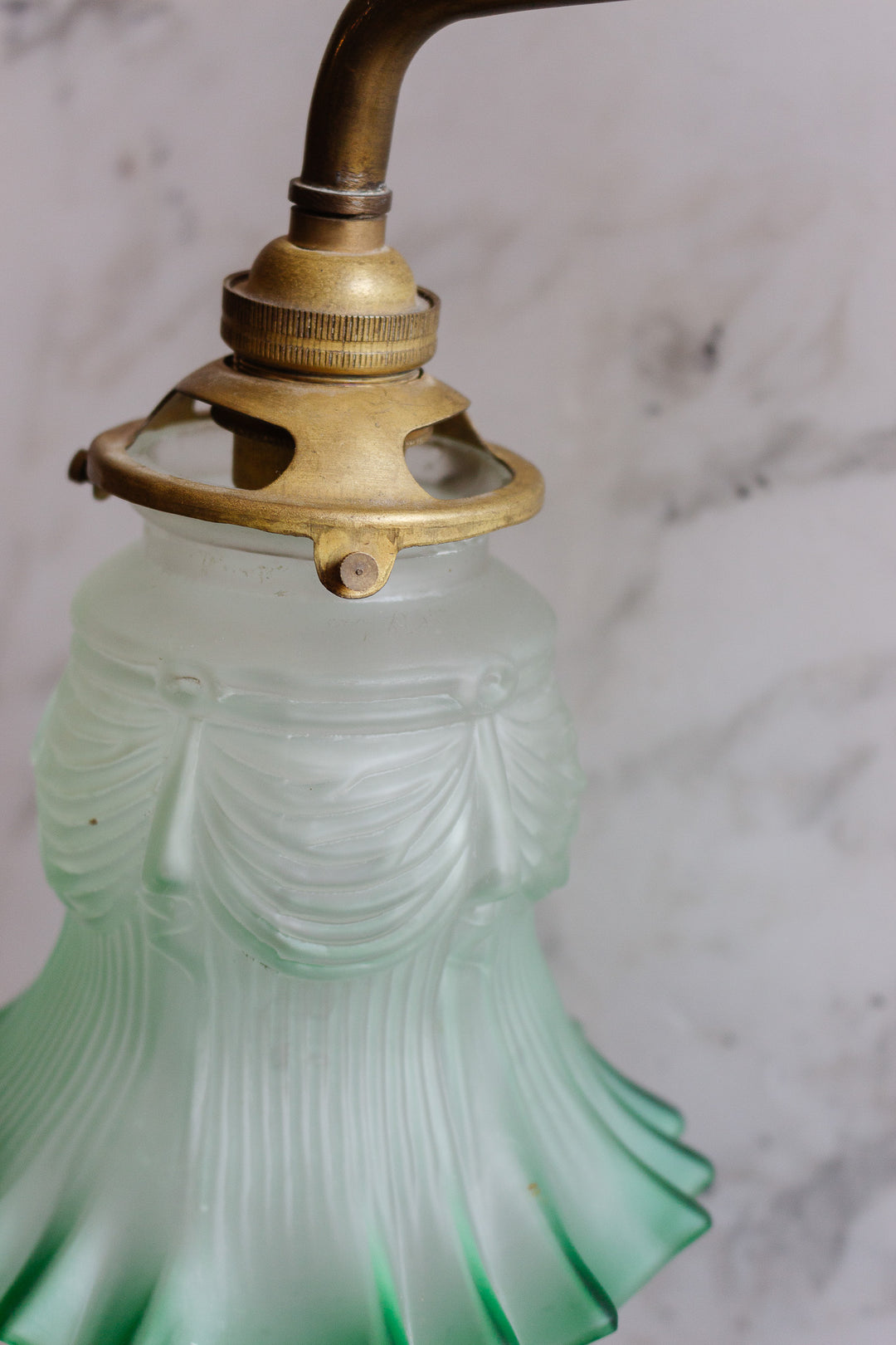 antique french adjustable brass and marble table lamp with green glass shade