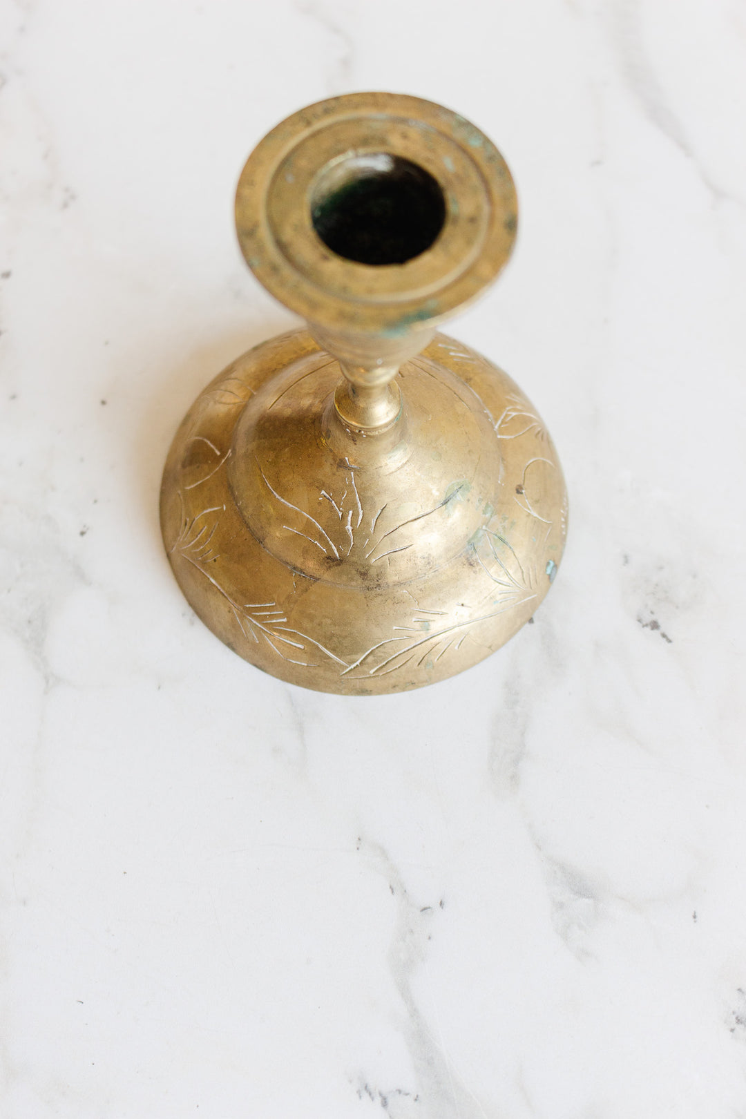 antique french hand etched brass candlestick