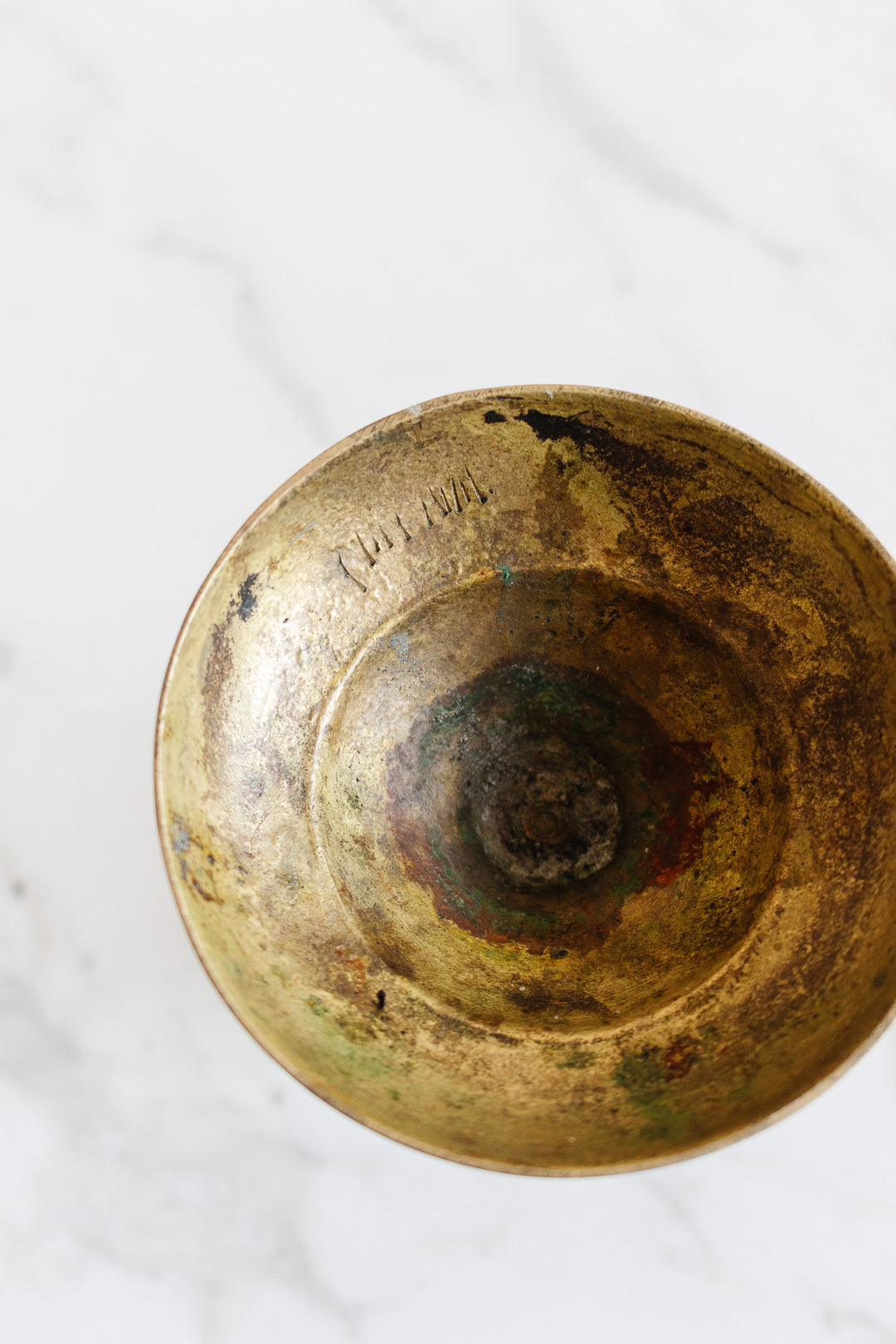 antique french hand etched brass candlestick