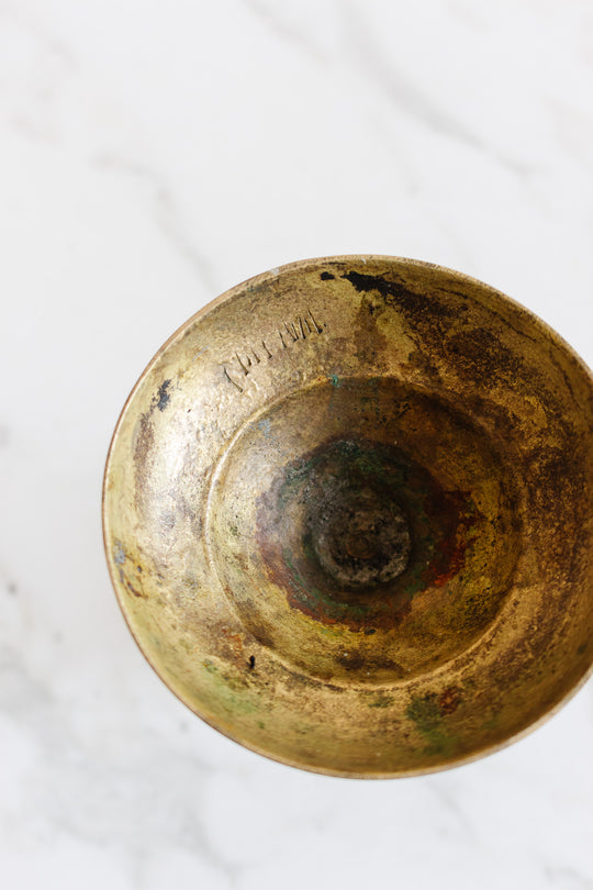 antique french hand etched brass candlestick
