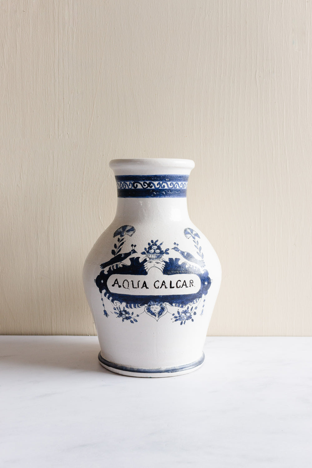 1960s Italian terra cotta blue and white apothecary jar
