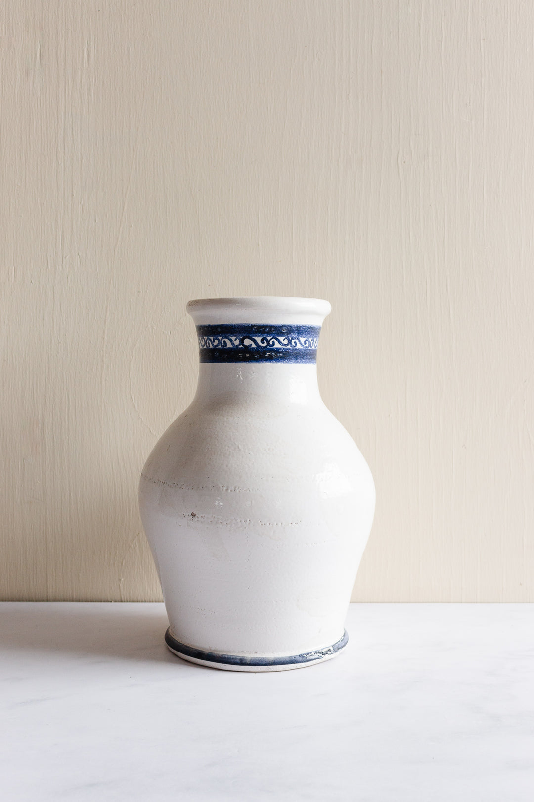 1960s Italian terra cotta blue and white apothecary jar