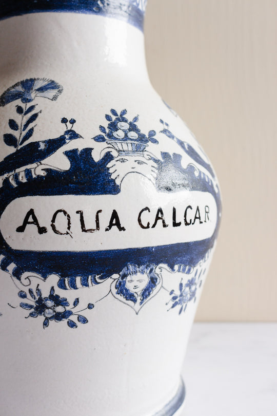 1960s Italian terra cotta blue and white apothecary jar