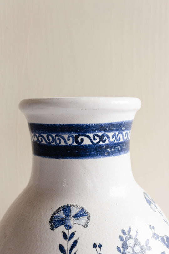 1960s Italian terra cotta blue and white apothecary jar