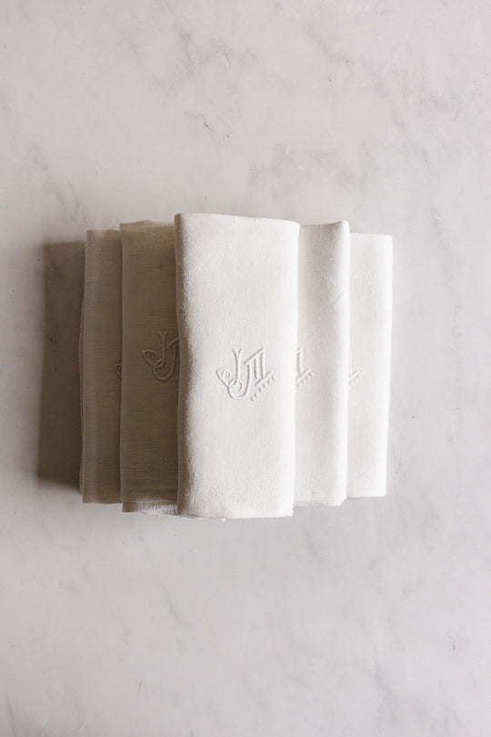 turn of the century French monogrammed linen napkins, set of 11