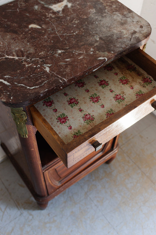 antique french marble topped chevet with art deco furniture mounts