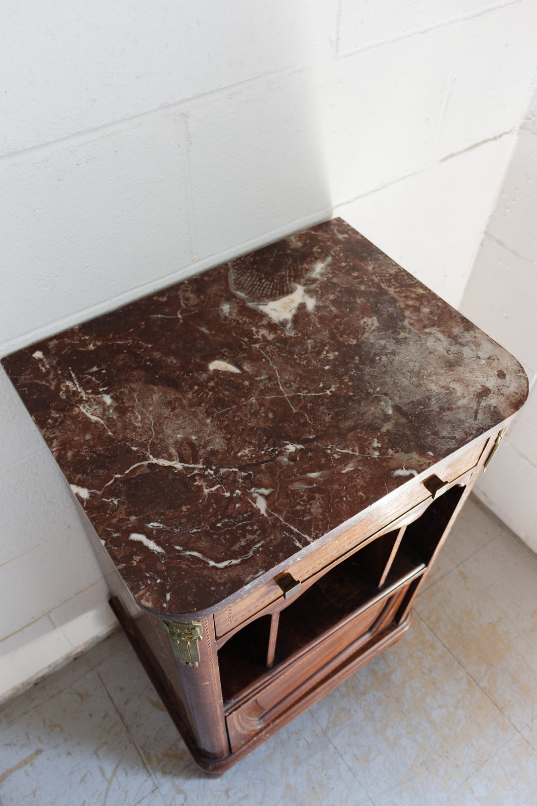 antique french marble topped chevet with art deco furniture mounts