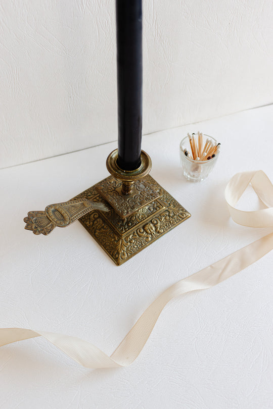 antique french chinoiserie brass chamberstick