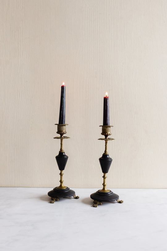 pair of 19th century French Napolean III brass and black marble candlesticks