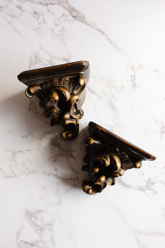 pair of vintage gilt wood corbel shelves