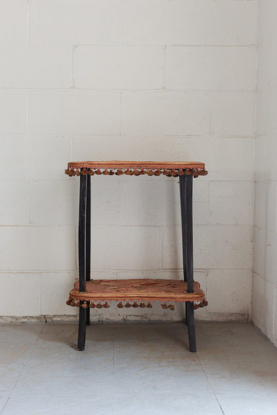 antique french embroidered silk table with fringe