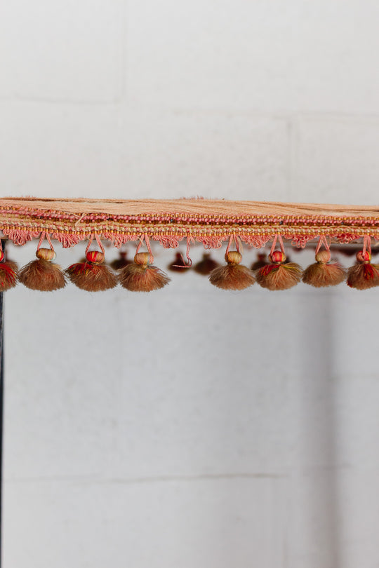 antique french embroidered silk table with fringe