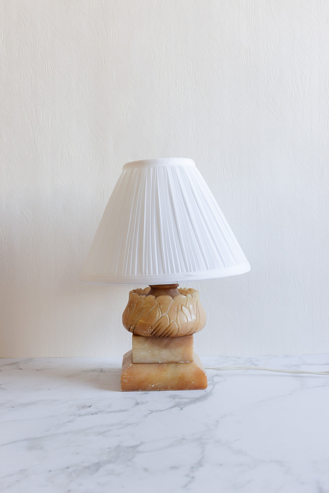 vintage french hand carved alabaster lamp with shade