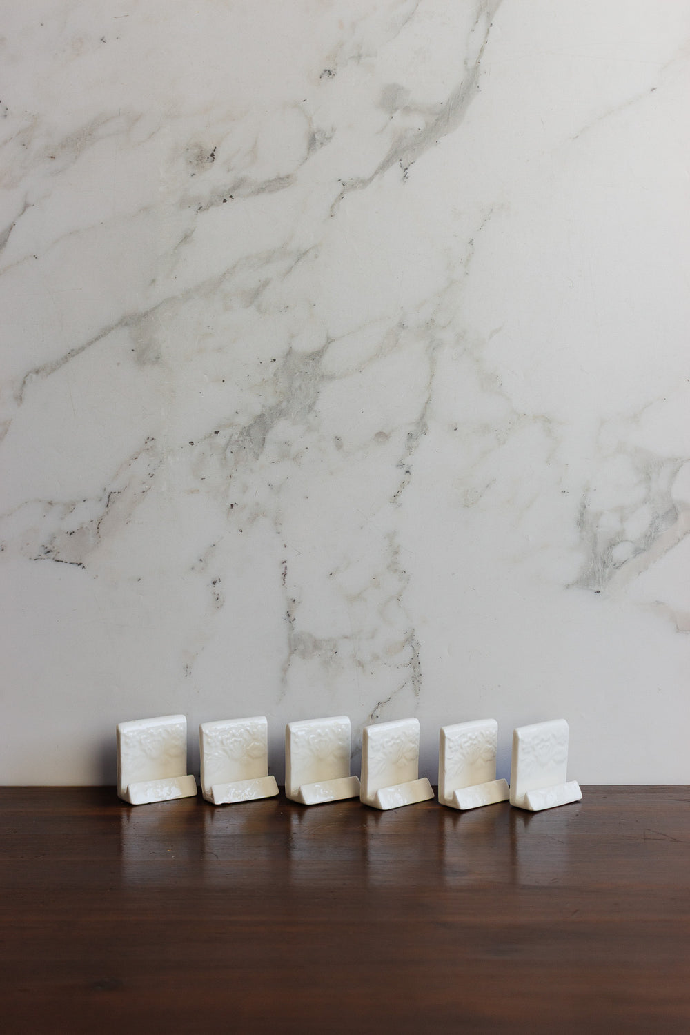 vintage french ceramic floral embossed placecard holders, set of 6