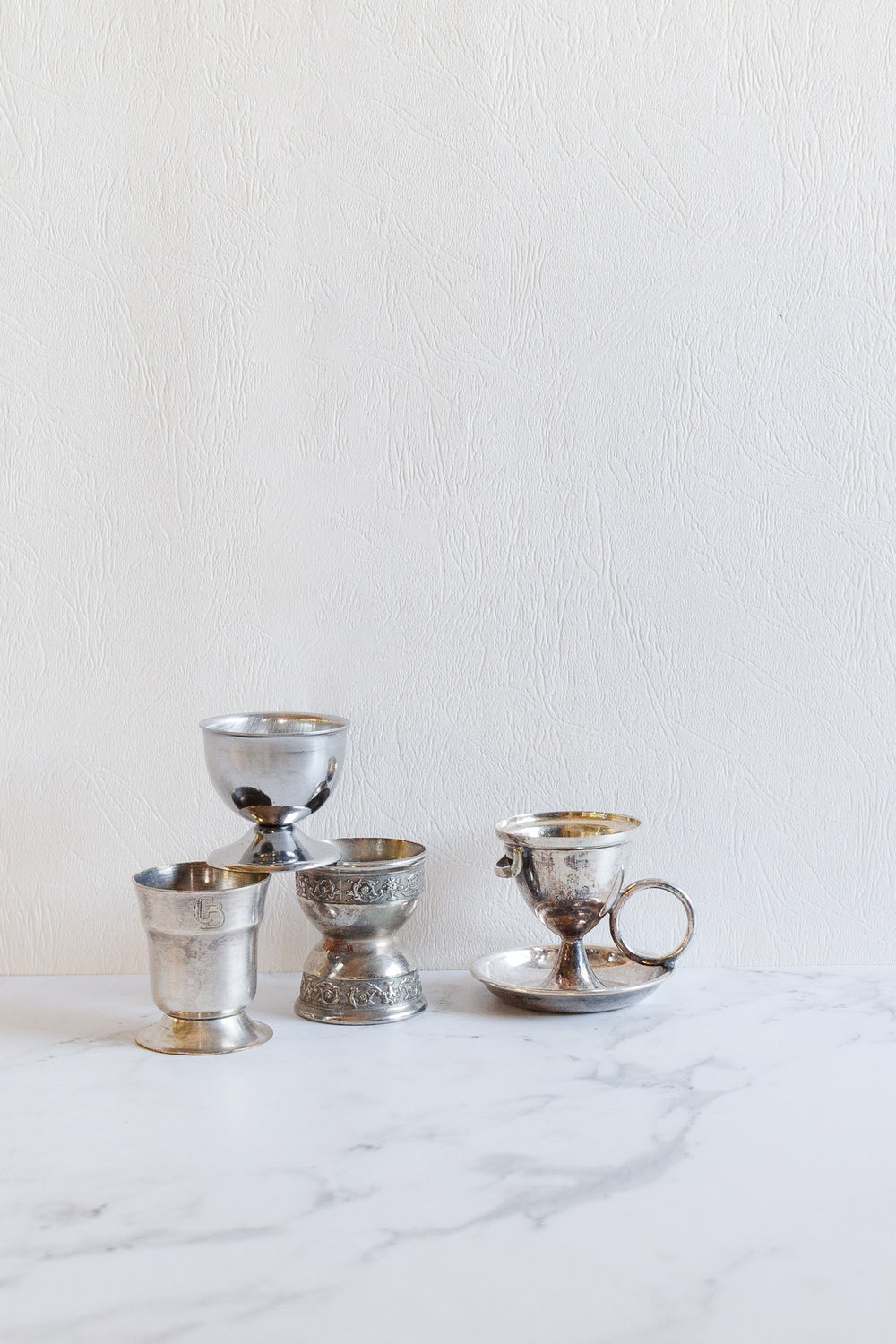eclectic set of vintage french silver egg cups