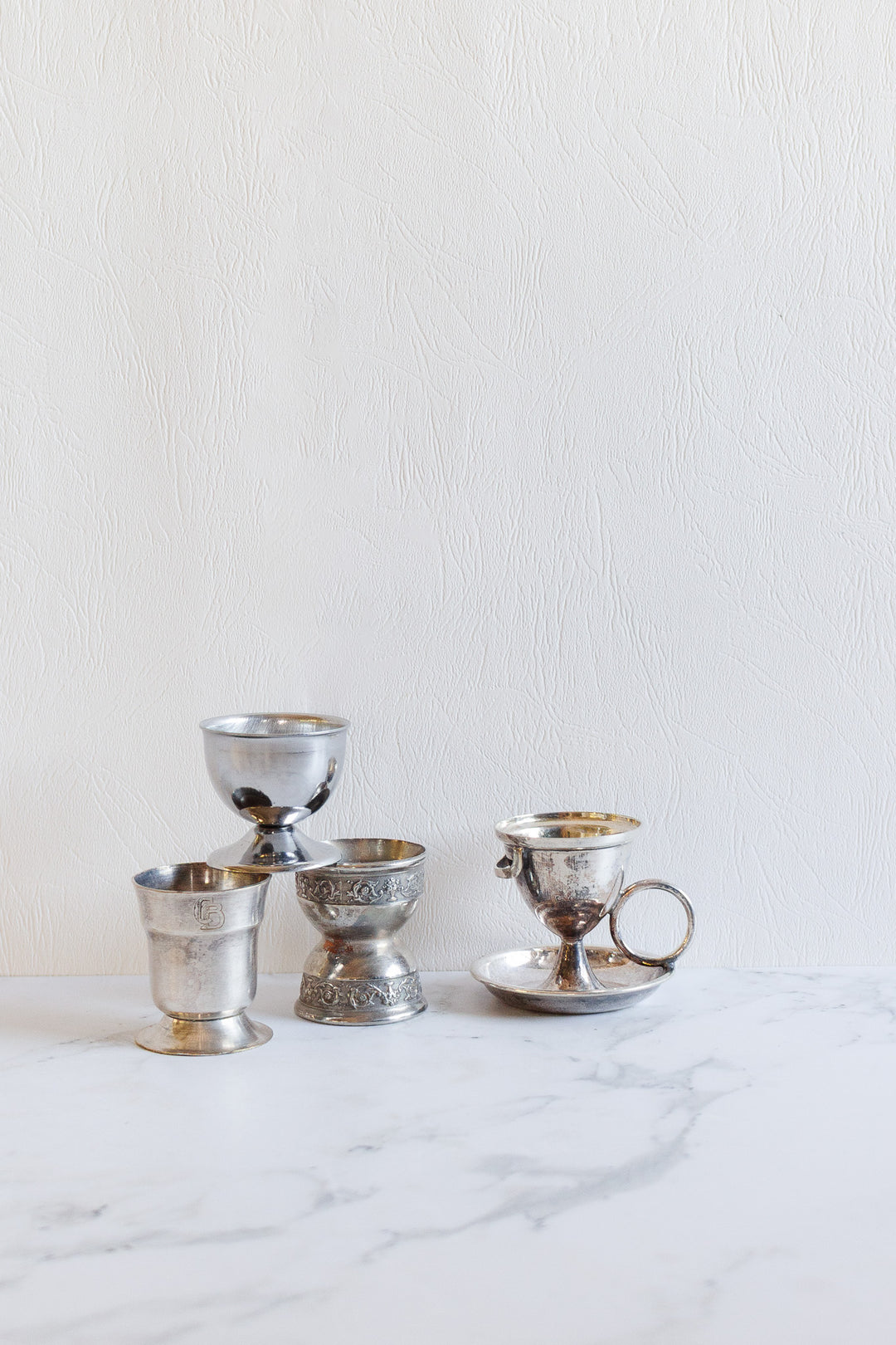 eclectic set of vintage french silver egg cups