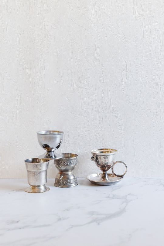 eclectic set of vintage french silver egg cups