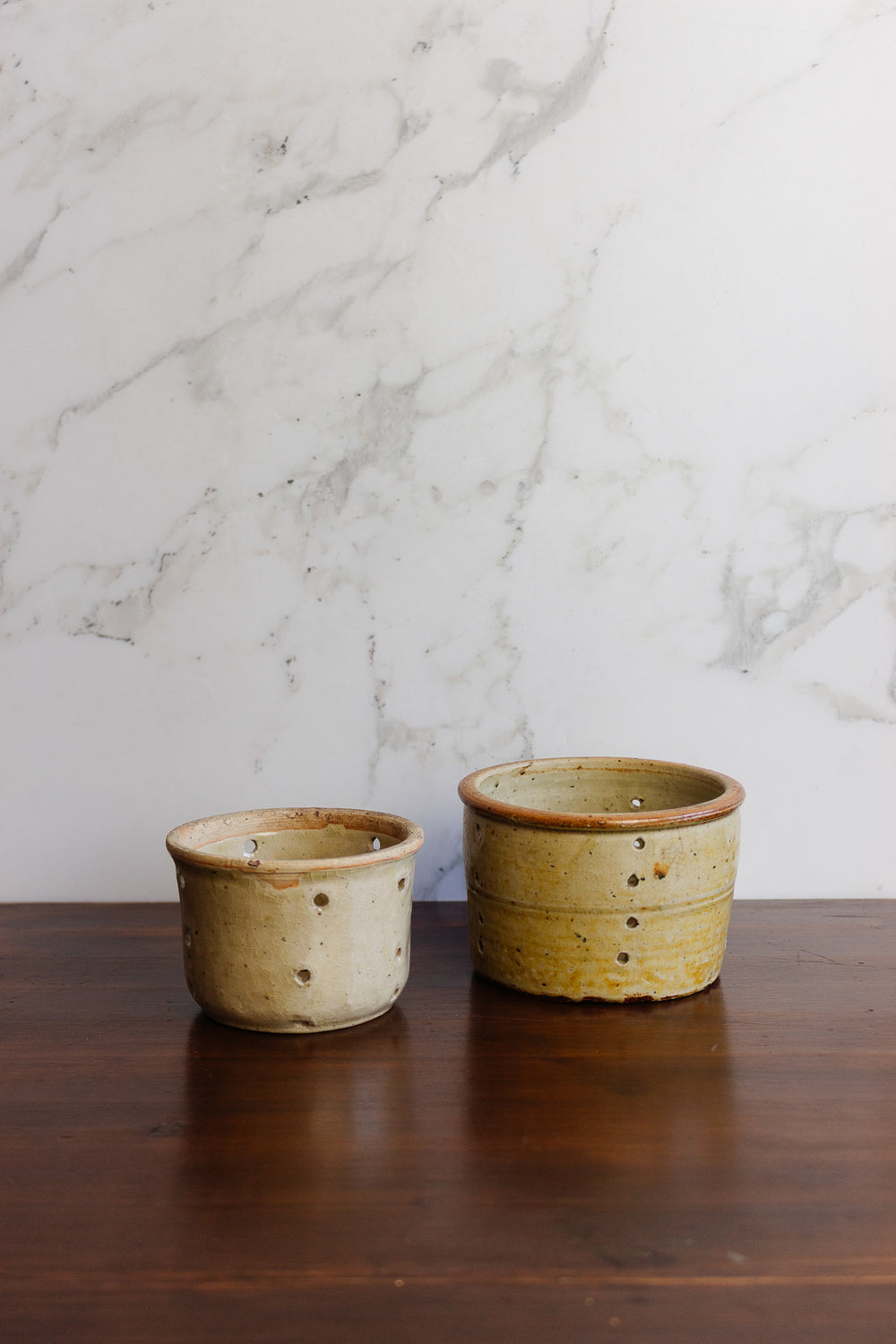 pair of antique french stoneware cheese molds